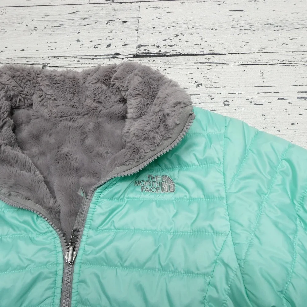 The North Face Jacket Girls XL 18‎ Green Reversible Mossbud Swirl Fleece Quilted